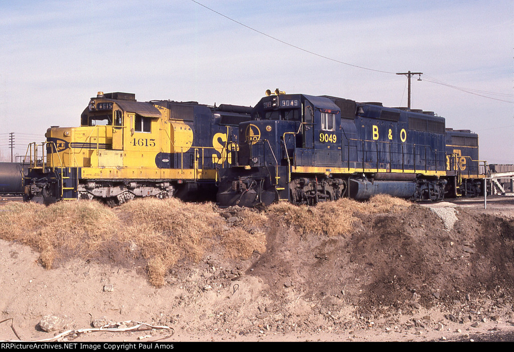 BO 9049 Short term leased to the ATSF during the 1979-1980 time period, where BO 4049 was temporarily renumbered to BO 9049 to avoid conflicts with ATSFs own locomotive roster. Unit was renumbered back to BO 4049 when the lease ended